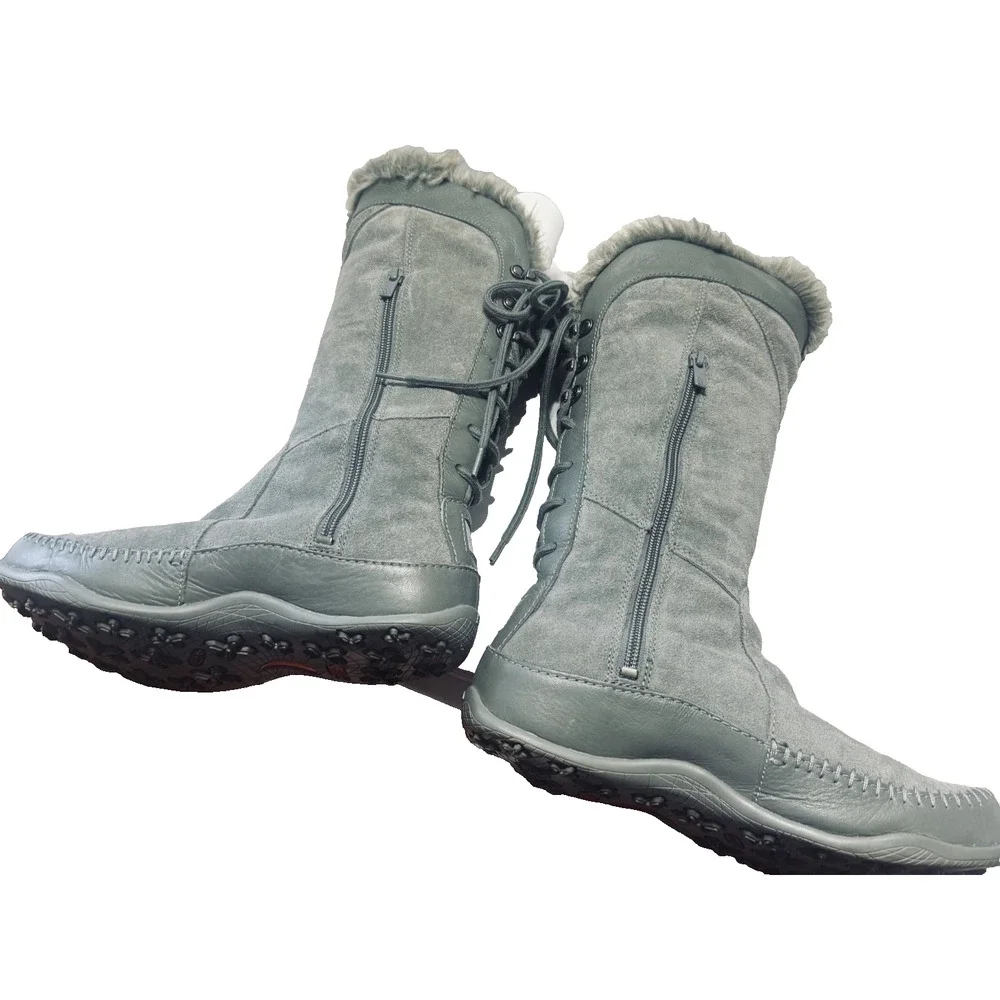 North Face Grey Suede Moccasin Boots snow Primaloft 200g Insulated Womens 7.5